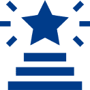 Blue star and stairs icon on black.